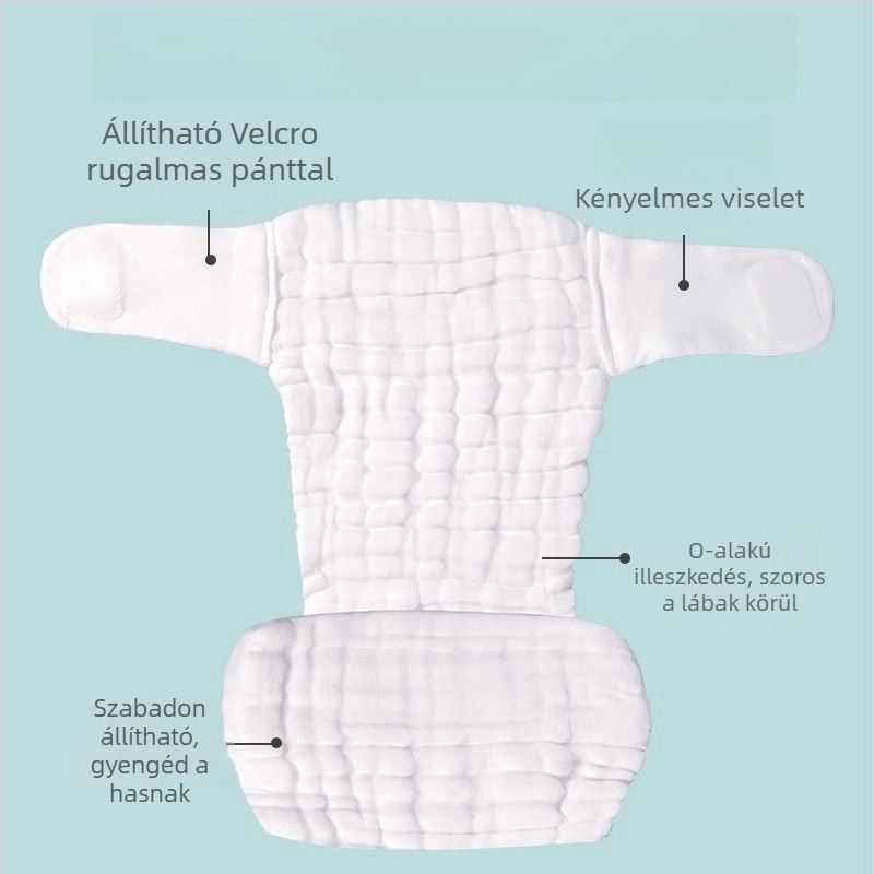 Csecsemő pamut géz pelenkanadrág – egyrészes, mosható, lélegző edzőpelenka, 0–12 hónap