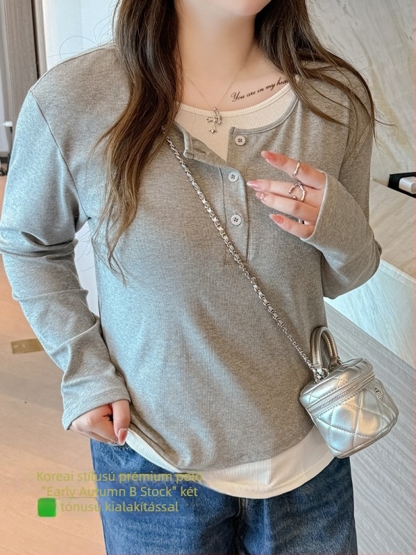 Japán-koreai laza stílusú hosszú ujjú felső, modal szál, viszkóz rost, kerek nyakú