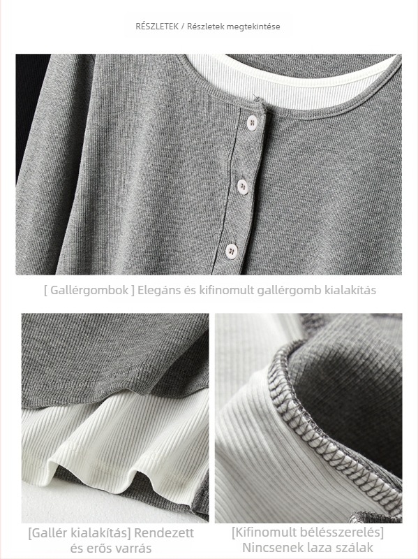 Japán-koreai laza stílusú hosszú ujjú felső, modal szál, viszkóz rost, kerek nyakú