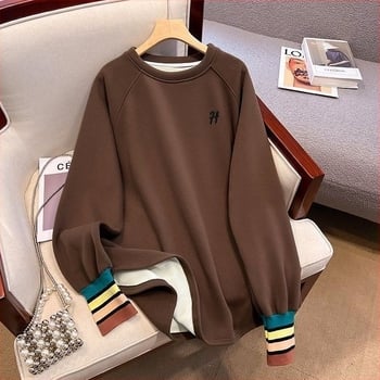 Derong fleece-belelt rétegzett pulóver nőknek, kerek nyakú, hosszú ujjú, laza szabású, egyszínű, őszi-téli kollekció.