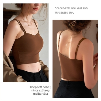 Női pamut felső beépített melltartó párnával, U-alakú hát, 3/4 kosár, fix dupla vállpánt