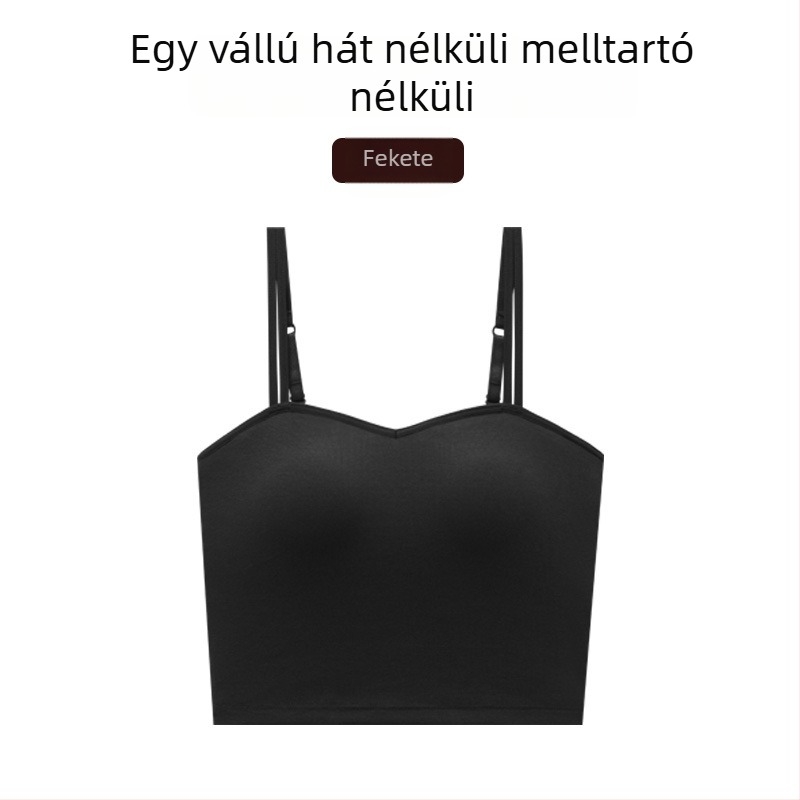 Női pamut felső beépített melltartó párnával, U-alakú hát, 3/4 kosár, fix dupla vállpánt