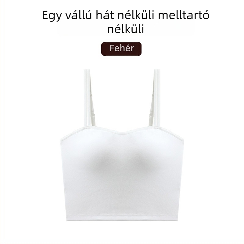 Női pamut felső beépített melltartó párnával, U-alakú hát, 3/4 kosár, fix dupla vállpánt