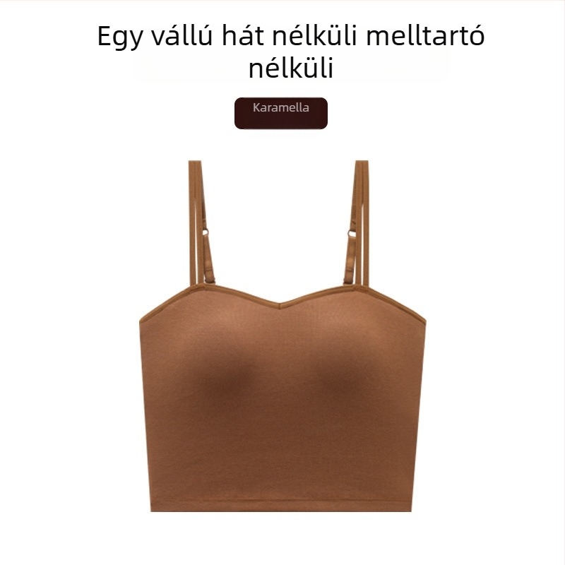 Női pamut felső beépített melltartó párnával, U-alakú hát, 3/4 kosár, fix dupla vállpánt