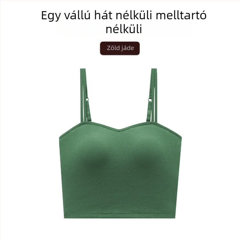 Női pamut felső beépített melltartó párnával, U-alakú hát, 3/4 kosár, fix dupla vállpánt