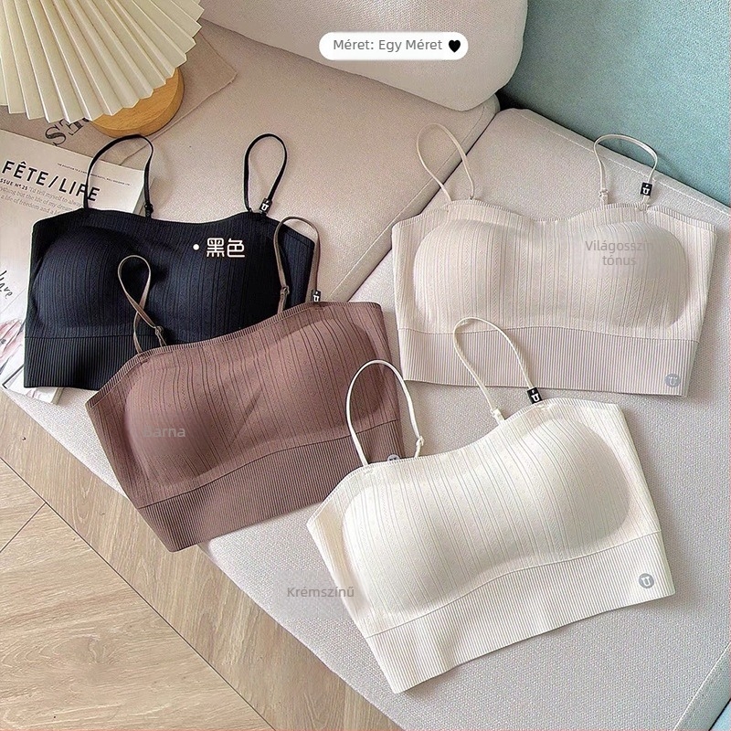 Sima varrás nélküli váll nélküli melltartó-kamizol, párnázott, nylon, 3/4 kosár, csőtop típus