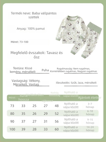 Kisbaba téli 2 részes pamut alsó-felső készlet – uniszex, 0–12 hónap, 100% pamut, rajzolt minta, magas derekú védőhas, lazább stílus