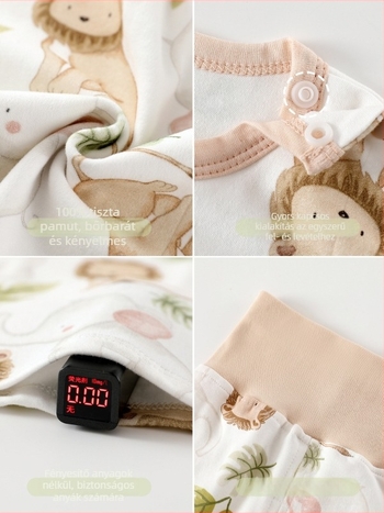 Kisbaba téli 2 részes pamut alsó-felső készlet – uniszex, 0–12 hónap, 100% pamut, rajzolt minta, magas derekú védőhas, lazább stílus