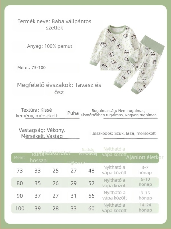 Kisbaba téli 2 részes pamut alsó-felső készlet – uniszex, 0–12 hónap, 100% pamut, rajzolt minta, magas derekú védőhas, lazább stílus