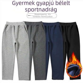 Unisex gyerekeknek szóló fleece-béléssel ellátott sportnadrág, 95% pamut, középmagas derekú, egyenes szabású, téli–őszi időszakhoz.