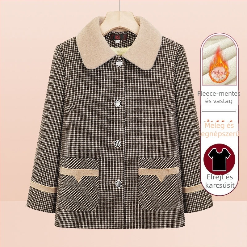 Kockás mintázatú kardigán poliészterből, hosszú ujjú, laza szabás