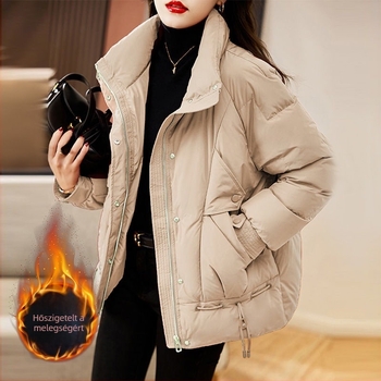 Női pamut-púttöltetű kabát, téli 2024, laza szabás, cipzár, hosszú ujjú
