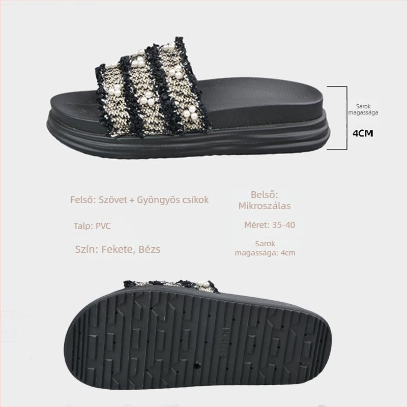 Platformos pántos papucs, koreai stílus, felső rész textile, ujjtágítás hal formájú, talp PVC, belső: szuper rostok (nyár 2025)