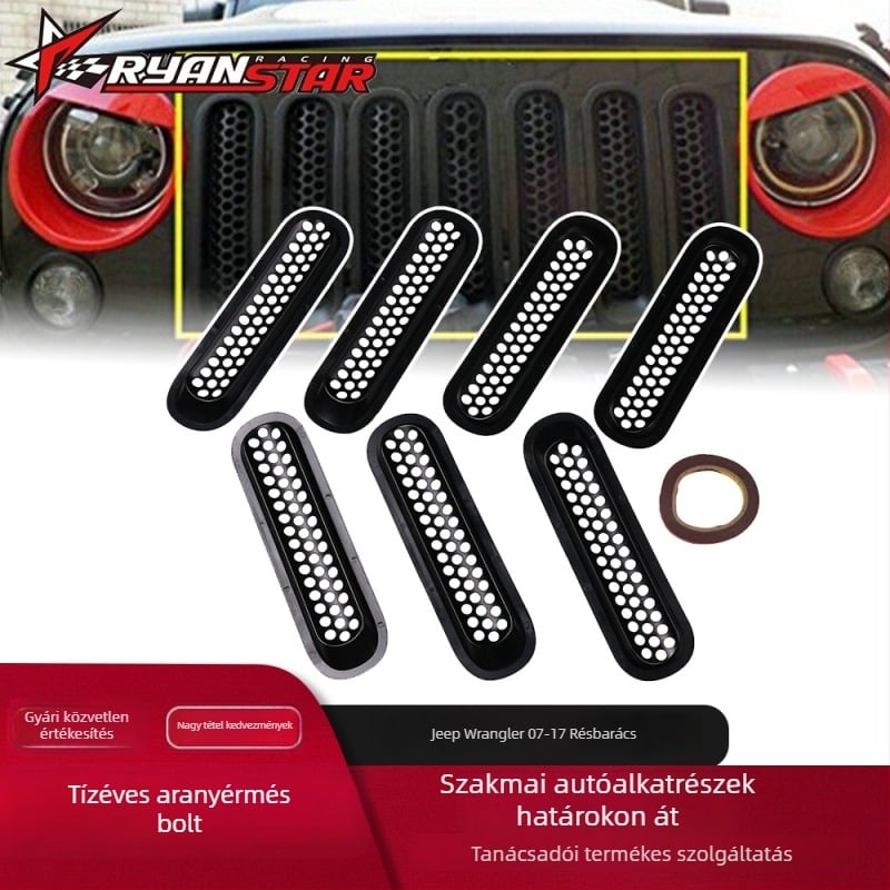 Wrangler 07-17 középső rács grille, ABS műanyag, lökhárítóra szerelhető, méretek 35.5×10×10, tömeg 0.6 kg, márka RYANSTAR RACING
