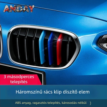 BMW hűtőmaszk háromszínű dekoratív sáv snap-on csattal – ABS, kompatibilis E60, 1/2/3/5 sorozatok és X1–X7, 8 Series