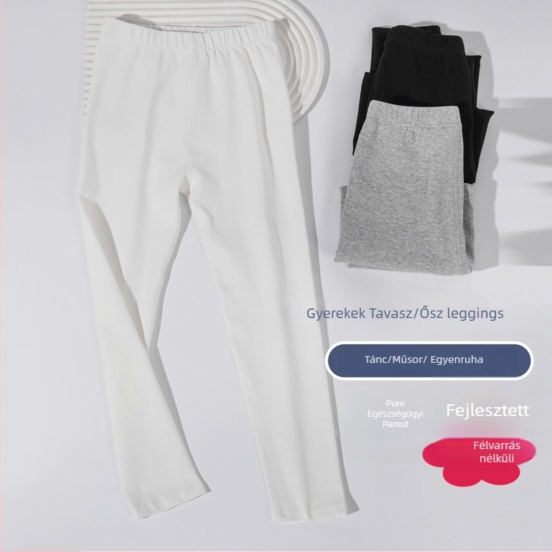Lányok pamut leggings tavasz–ősz, középmagas derék, teljes hosszúságú, 95% pamut, 3–8 éveseknek