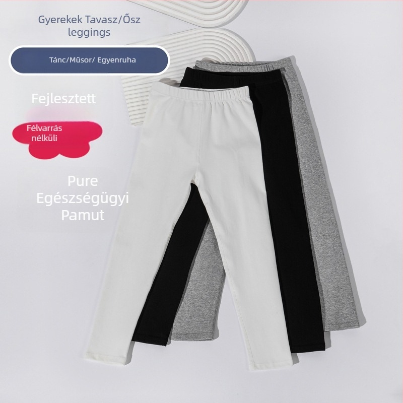 Lányok pamut leggings tavasz–ősz, középmagas derék, teljes hosszúságú, 95% pamut, 3–8 éveseknek