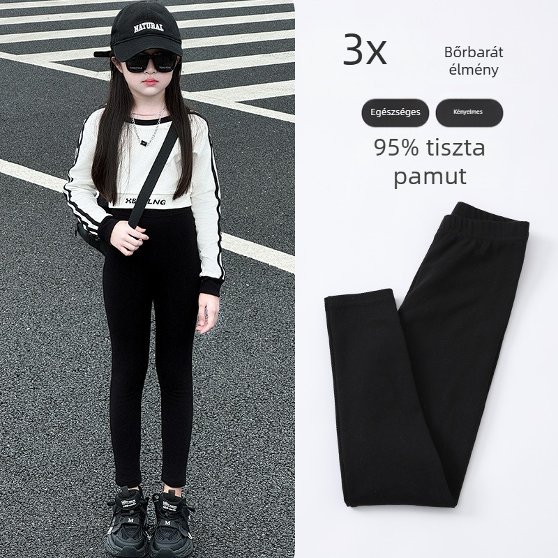 Lányok pamut leggings tavasz–ősz, középmagas derék, teljes hosszúságú, 95% pamut, 3–8 éveseknek
