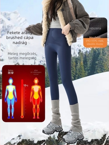 Női jóga nadrág fleece béléssel, Sharkskin textúra, magas derék, haskontroll, 9/10 hossz