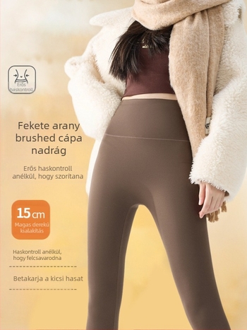 Női jóga nadrág fleece béléssel, Sharkskin textúra, magas derék, haskontroll, 9/10 hossz