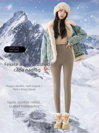 Női jóga nadrág fleece béléssel, Sharkskin textúra, magas derék, haskontroll, 9/10 hossz