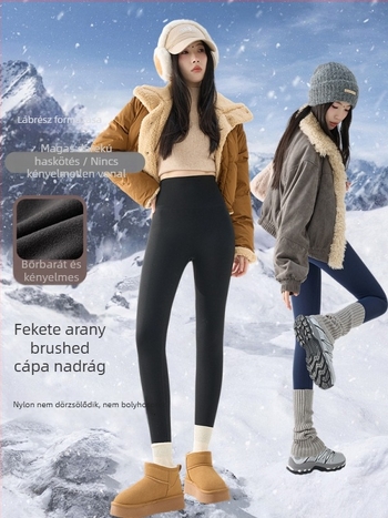 Női jóga nadrág fleece béléssel, Sharkskin textúra, magas derék, haskontroll, 9/10 hossz