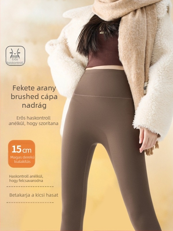 Női jóga nadrág fleece béléssel, Sharkskin textúra, magas derék, haskontroll, 9/10 hossz