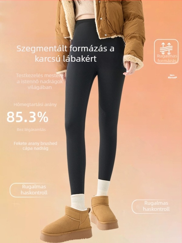 Női jóga nadrág fleece béléssel, Sharkskin textúra, magas derék, haskontroll, 9/10 hossz