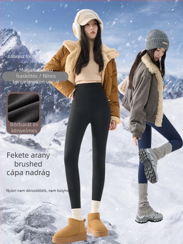 Női jóga nadrág fleece béléssel, Sharkskin textúra, magas derék, haskontroll, 9/10 hossz