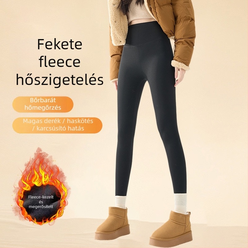 Női jóga nadrág fleece béléssel, Sharkskin textúra, magas derék, haskontroll, 9/10 hossz