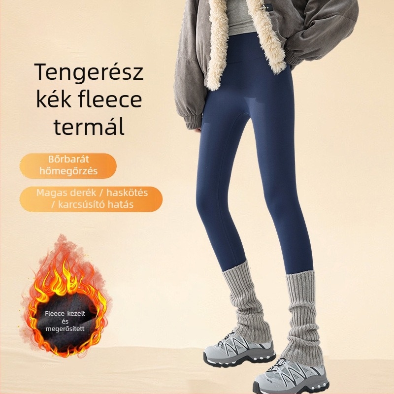 Női jóga nadrág fleece béléssel, Sharkskin textúra, magas derék, haskontroll, 9/10 hossz