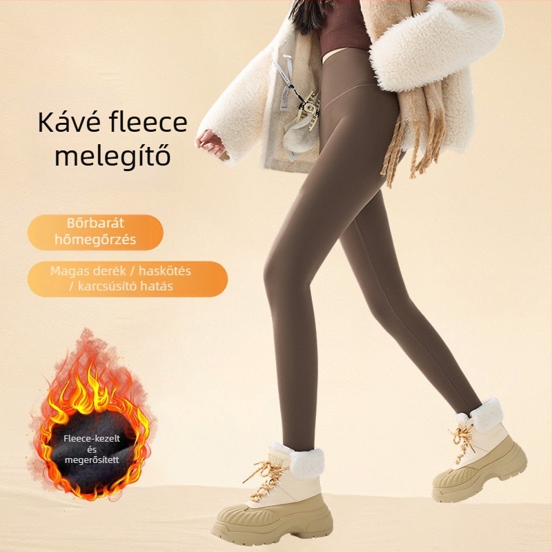 Női jóga nadrág fleece béléssel, Sharkskin textúra, magas derék, haskontroll, 9/10 hossz
