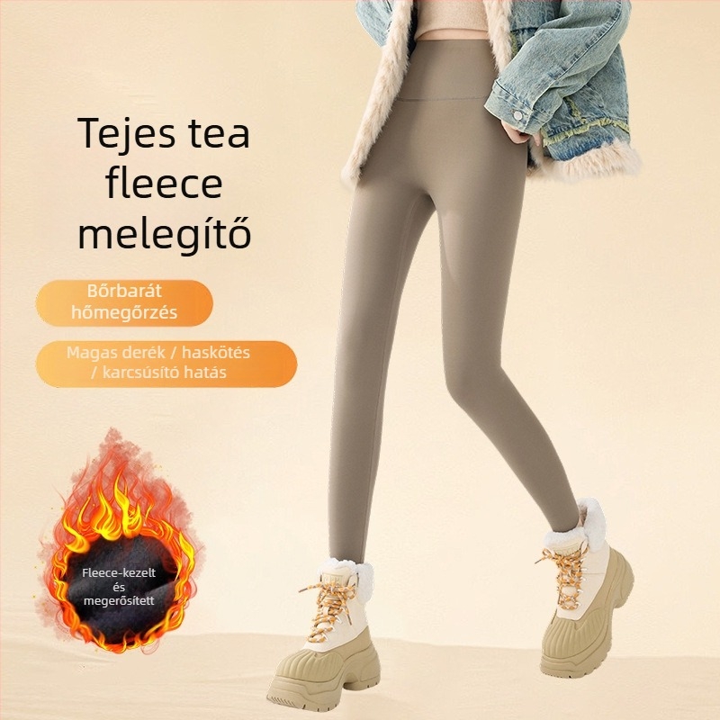 Női jóga nadrág fleece béléssel, Sharkskin textúra, magas derék, haskontroll, 9/10 hossz