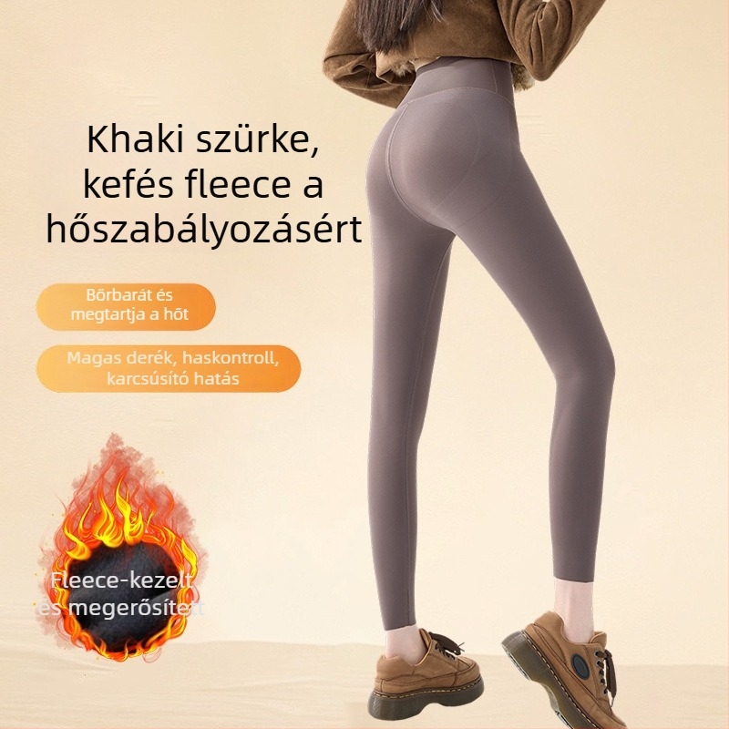 Női jóga nadrág fleece béléssel, Sharkskin textúra, magas derék, haskontroll, 9/10 hossz