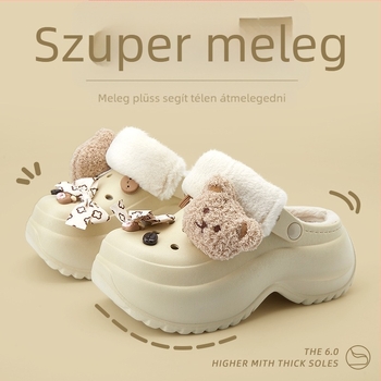 Crocs-stílusú meleg papucs fleece belsővel, vastag talppal, EVA felsőrész és talp, téli 2024