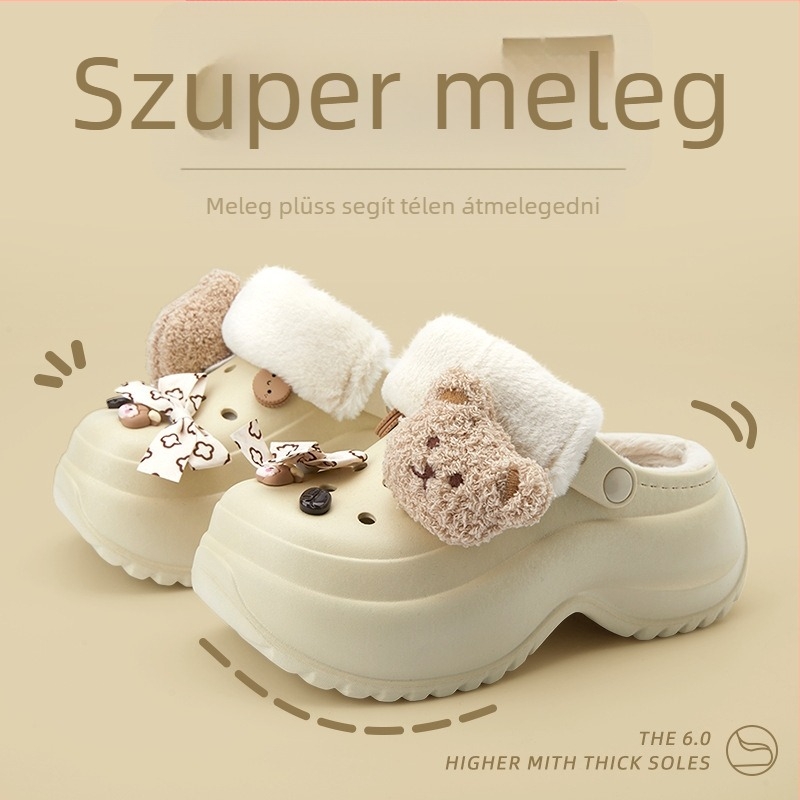 Crocs-stílusú meleg papucs fleece belsővel, vastag talppal, EVA felsőrész és talp, téli 2024
