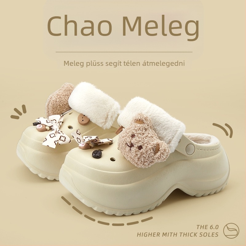 Crocs-stílusú meleg papucs fleece belsővel, vastag talppal, EVA felsőrész és talp, téli 2024