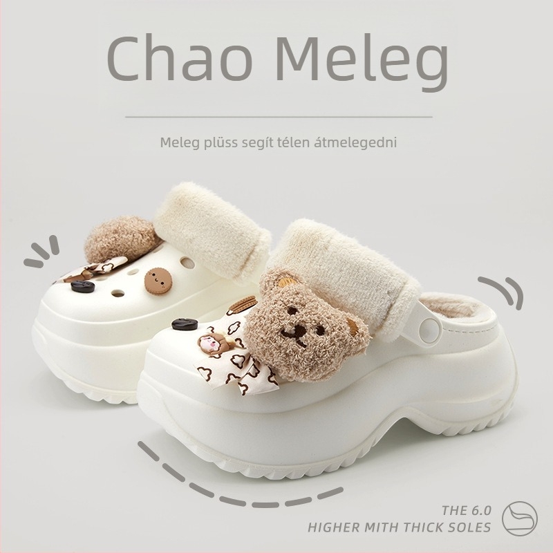 Crocs-stílusú meleg papucs fleece belsővel, vastag talppal, EVA felsőrész és talp, téli 2024