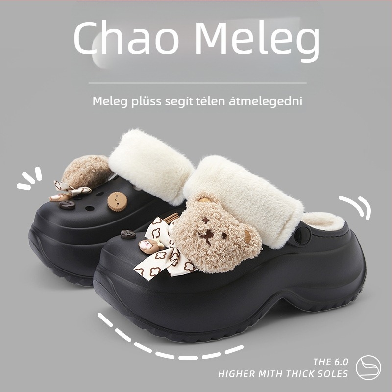 Crocs-stílusú meleg papucs fleece belsővel, vastag talppal, EVA felsőrész és talp, téli 2024