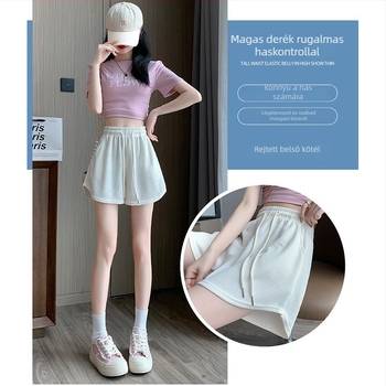Női Ice Silk rövidnadrág - magas derekú, koreai stílus, egyenes szabás, Ice Silk anyag, pamut-elasztán keverék