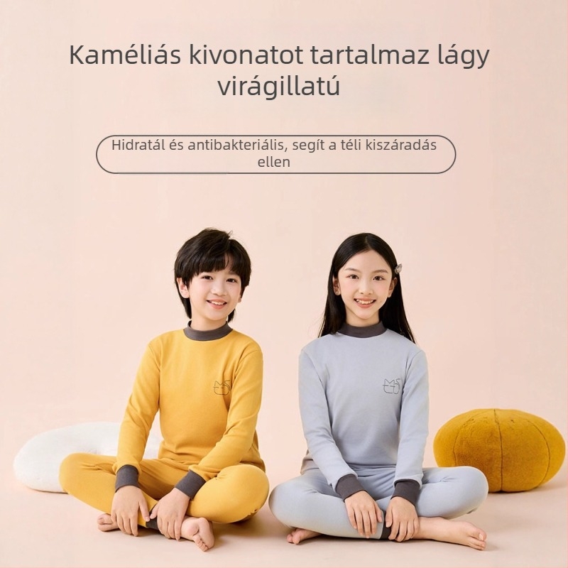 Gyerekeknek pamut termikus alsóruha készlet – 2 darab, uniszex, kerek nyakú, nedvességelvezető, 100% pamut, 3–8 év