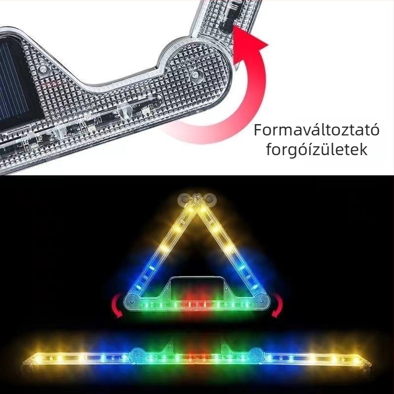 Napelemes LED autóháromszög figyelmeztető lámpa, összecsukható, ABS anyag, 5 W, 5 V