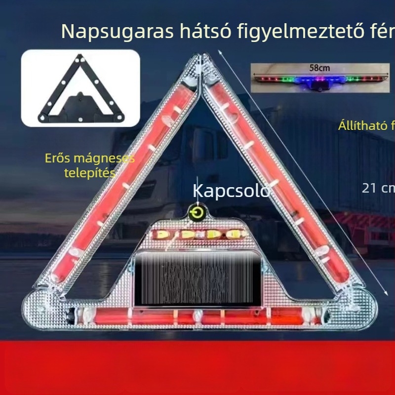 Napelemes LED autóháromszög figyelmeztető lámpa, összecsukható, ABS anyag, 5 W, 5 V