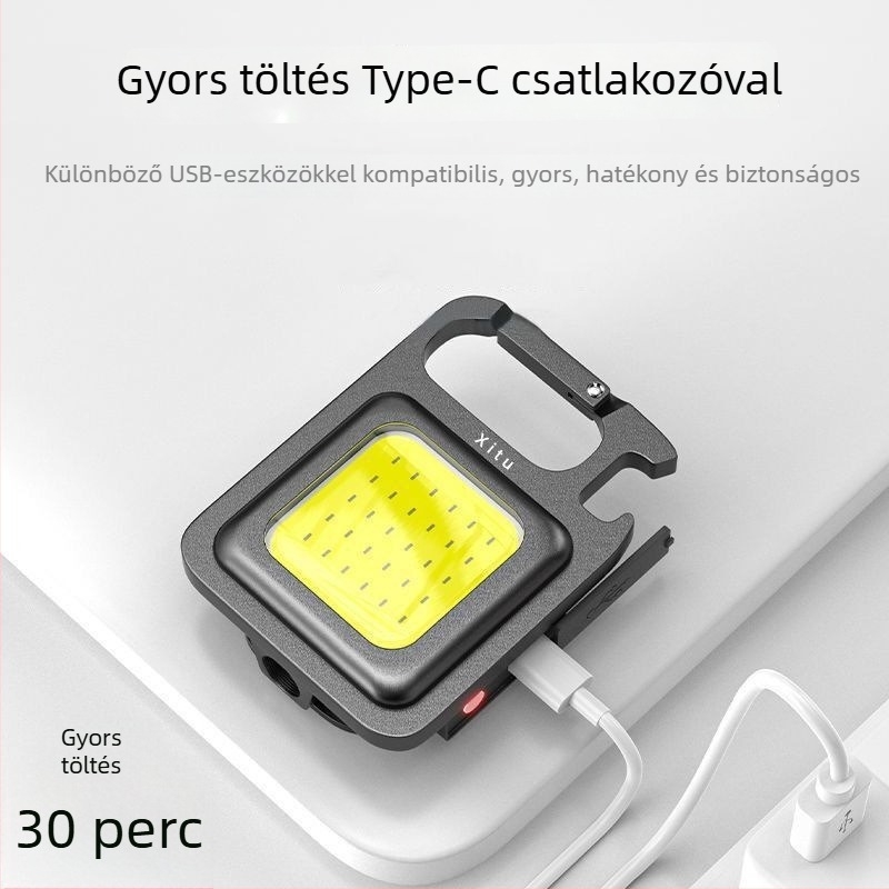 Alumíniumötvözet COB kulcstartó fény, 5W USB-töltéses LED zseblámpa kültéri használatra