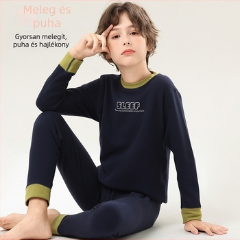 Fiúknak szóló termikus alsóruha készlet - Derong anyag, 91,6% poliészter / 8,4% spandex, kerek nyakú, melegen tart, gyermekeknek és tinédzsereknek, őszi-téli