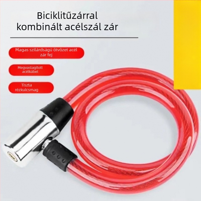 Többcélú acélsodronyos zár kerékpárokhoz, elektromos járművekhez és otthoni ajtókhoz, vágás elleni és lopás elleni védelemmel.