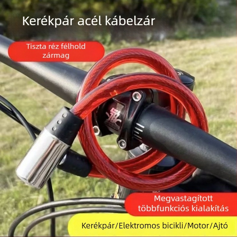 Többcélú acélsodronyos zár kerékpárokhoz, elektromos járművekhez és otthoni ajtókhoz, vágás elleni és lopás elleni védelemmel.