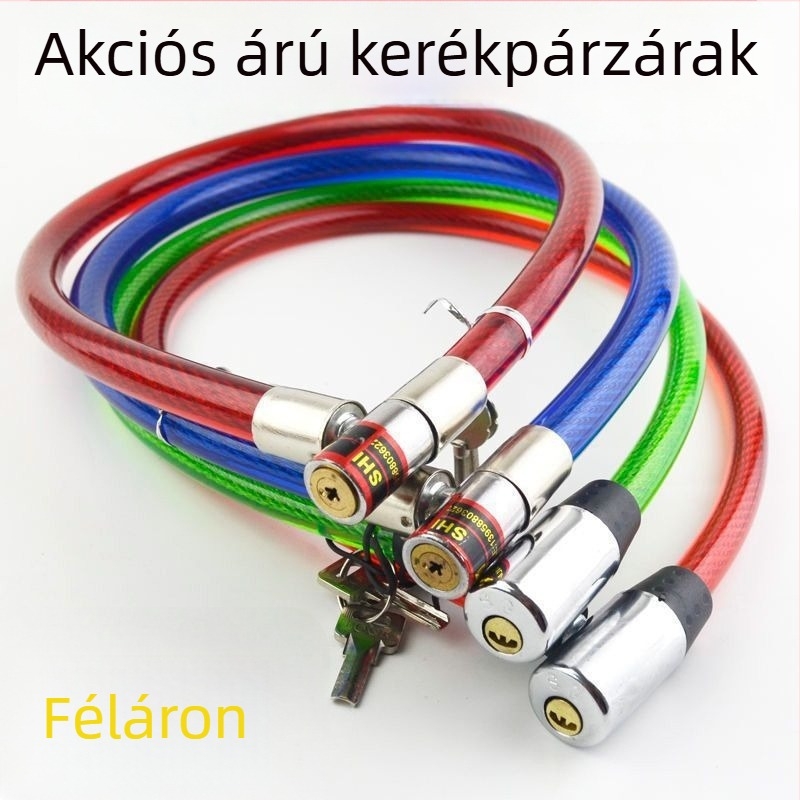 Többcélú acélsodronyos zár kerékpárokhoz, elektromos járművekhez és otthoni ajtókhoz, vágás elleni és lopás elleni védelemmel.