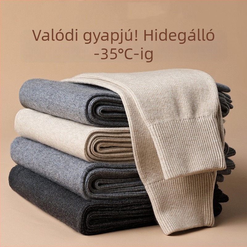 Uniszex gyapjú termo nadrág, magas derekú rugalmas kialakítás, középtömegű 181–200 g/m², egyszínű