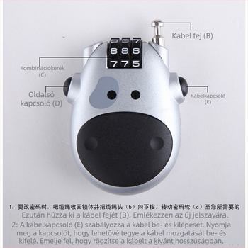 Bukósisak-zár acélhuzallal, jelszavas zár, hordozható ABS műanyag zár, 70 g, márka Jasit, nyomtatott logó, licencelhető magáncímke